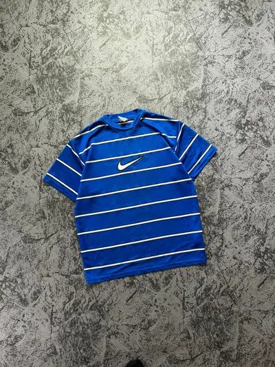 Pre-owned Nike X Vintage Nike T-shirt Tee Big Logo Striped 90's Blue