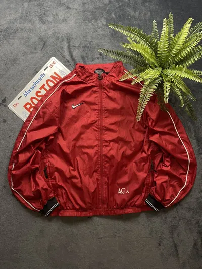 Pre-owned Nike X Vintage Nike Team Retro Y2k 90's Swoosh Logo Bomber Jacket In Red