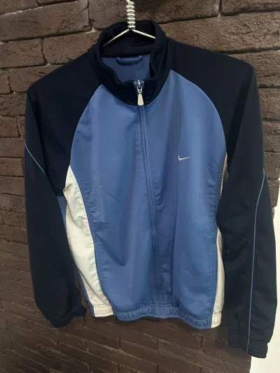 Pre-owned Nike X Vintage Nike Track Top Zip Sweatshirt Y2k Swoosh Drill In Blue