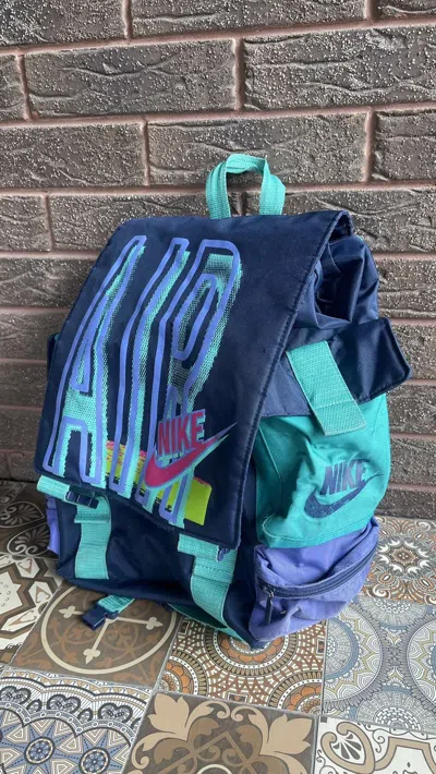 Pre-owned Nike X Vintage Nike Vintage 90's Backpack Bag Big Logo In Blue
