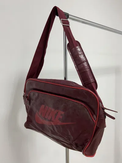 Pre-owned Nike X Vintage Nike Vintage Shoulder Bag Leather Big Logo Y2k Style In Red