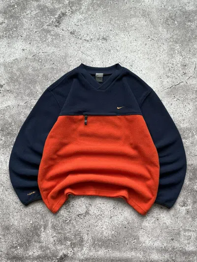 Pre-owned Nike X Vintage Nike Vintage Y2k Fleece Sweatshirt Mini Swoosh Logo In Blue