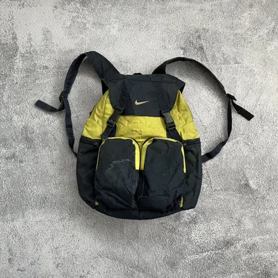 Pre-owned Nike X Vintage Nike Y2k Backpack Streetwear In Black/yellow
