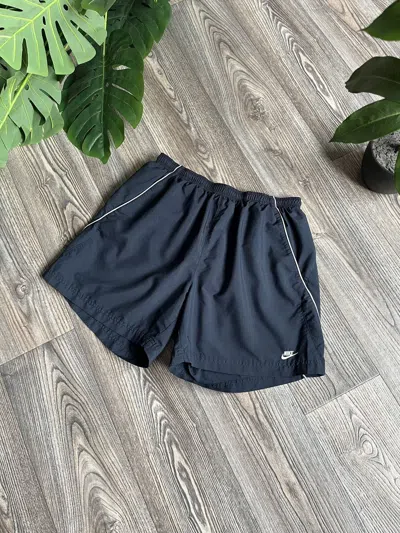 Pre-owned Nike X Vintage Nike Y2k Swoosh Navy Drill Shorts In Blue
