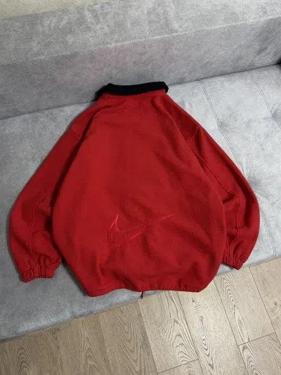 Pre-owned Nike X Vintage Nike Y2k Swoosh Oversized Red Zip Hoodie Jacket