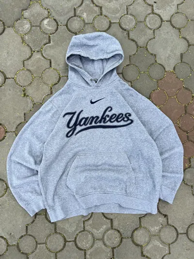 Pre-owned Nike X Vintage Nike Yankees Center Swoosh Hoodie Y2k Usa In Grey