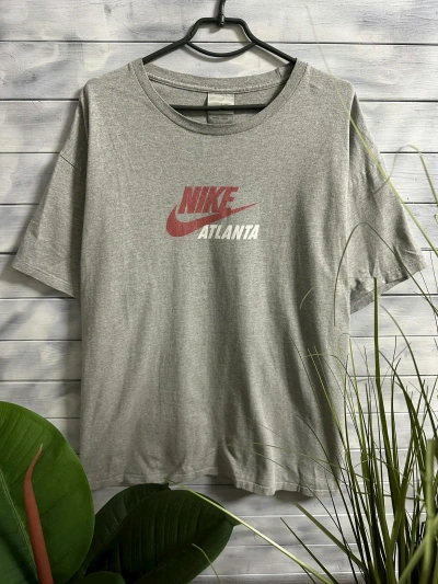 Pre-owned Nike X Vintage T-shirt Nike Atlanta Y2k Drill Swoosh In Grey