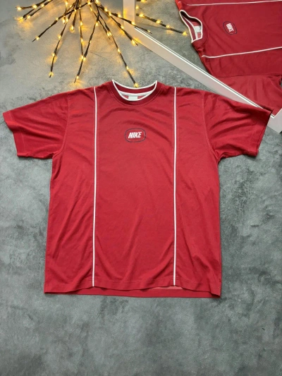 Pre-owned Nike X Vintage T-shirt Nike Swoosh Y2k Drill Style In Red
