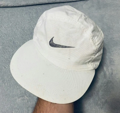 Pre-owned Nike X Vintage Trashed Vintage Nike 80's Central Swoosh White Cap