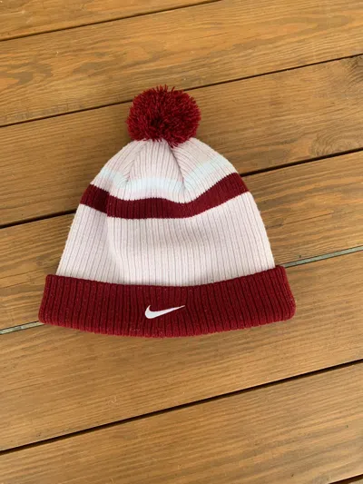 Pre-owned Nike X Vintage Winter Hat Nike Vintage Swoosh Mini Drill In Red/white