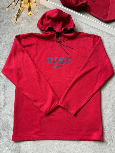 Pre-owned Nike X Vintage Y2k Nike Center Swoosh Fleece Red Hoodie