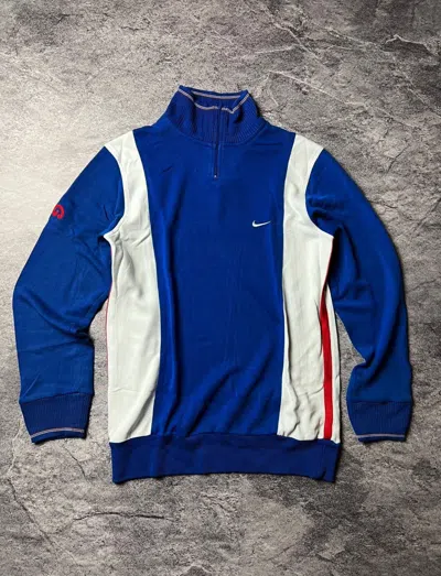 Pre-owned Nike X Vintage Y2k Nike Half Zip Striped Knit Japan Style Sweater In Blue/red