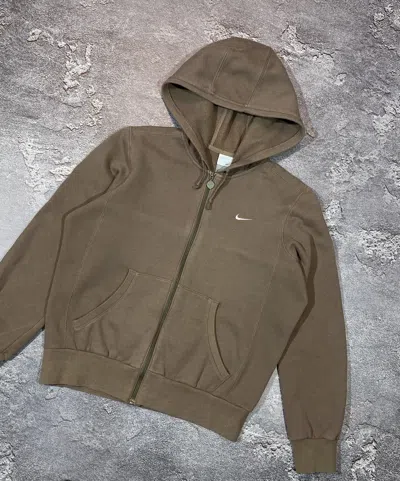 Pre-owned Nike X Vintage Y2k Nike Small Swoosh Brown Hoodie