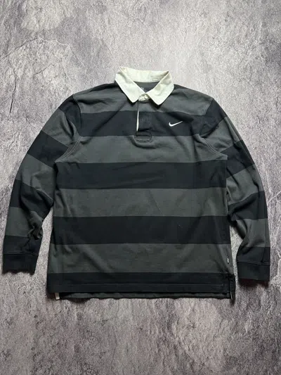 Pre-owned Nike X Vintage Y2k Nike Striped Soccer Blokecore Style Rugby Shirt In Black Gray