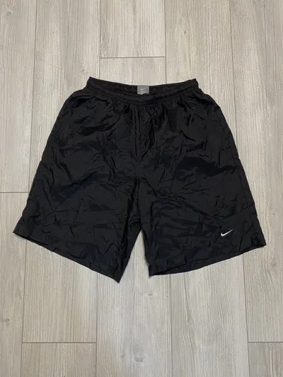 Pre-owned Nike X Vintage Y2k Nike Swoosh Black Nylon Streetwear Shorts