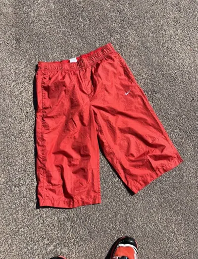 Pre-owned Nike X Vintage Y2k Nike Swoosh Blokecore Japan Style Capri Baggy Shorts In Red