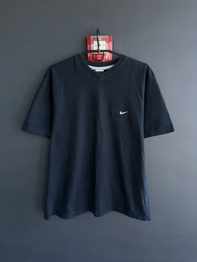 Pre-owned Nike X Vintage Y2k Nike Swoosh Japan Black V Neck T Shirt 90's Tee