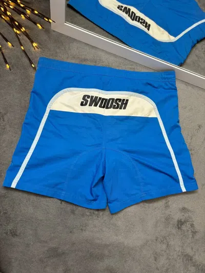 Pre-owned Nike X Vintage Y2k Nike Swoosh Logo Drill Shorts In Blue