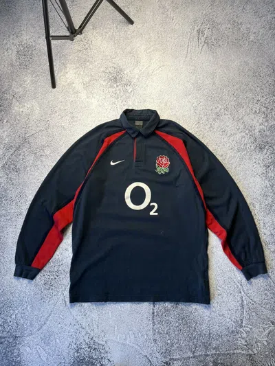 Pre-owned Nike X Vintage Y2k Nike X England Rugby Union Long Sleeve Polo Tee In Black