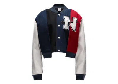 Pre-owned Nike X Yoon Women's Oversized Varsity Jacketwhite In Black/armory Navy Blue/phantom