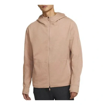 Nike Yoga Cardigan Training Hooded Jacket Khaki In Brown