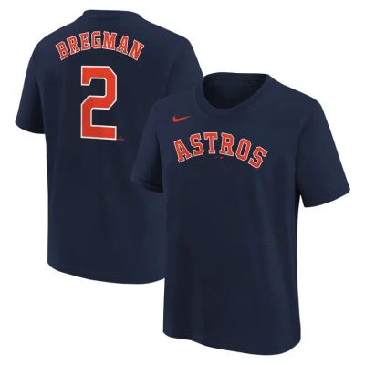 Nike Kids' Big Boys  Alex Bregman Navy Houston Astros Home Player Name And Number T-shirt