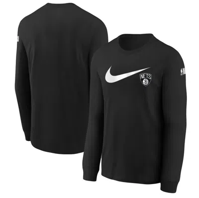 Nike Kids' Youth  Black Brooklyn Nets Swoosh Long Sleeve T-shirt