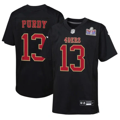 Nike Kids' Youth  Brock Purdy Black San Francisco 49ers Super Bowl Lviii Patch Carbon Fashion Game Jersey