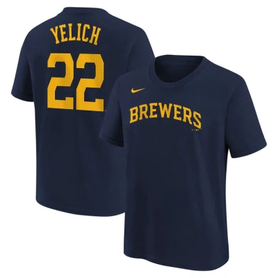 Nike Kids' Youth  Christian Yelich Navy Milwaukee Brewers Home Player Name & Number T-shirt