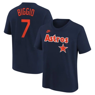 Nike Kids' Big Boys  Craig Biggio Navy Distressed Houston Astros Cooperstown Collection Name And Number T-s