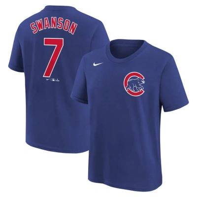 Nike Kids' Big Boys  Dansby Swanson Royal Chicago Cubs Home Player Name And Number T-shirt