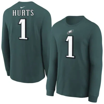 Nike Big Boys And Girls Jalen Hurts Midnight Green Philadelphia Eagles Player Name Number Long Sleeve T-s