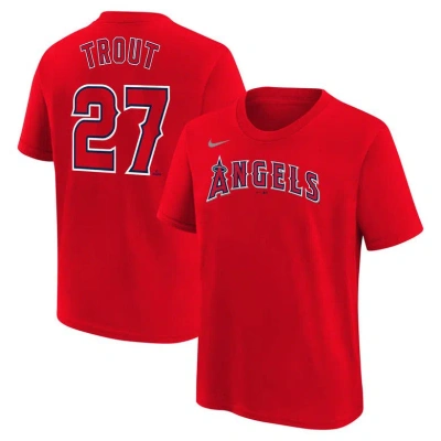 Nike Kids' Big Boys  Mike Trout Red Los Angeles Angels Home Player Name And Number T-shirt