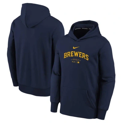 Nike Kids' Youth  Navy Milwaukee Brewers Authentic Collection Performance Pullover Hoodie