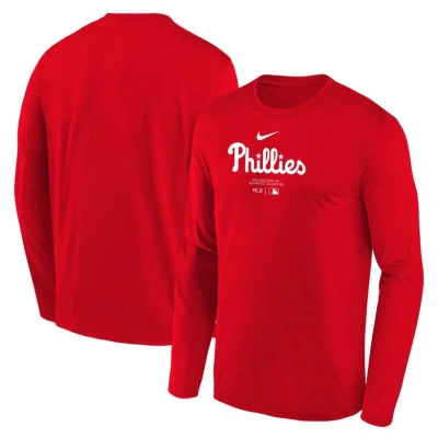 Nike Kids' Youth  Red Philadelphia Phillies Authentic Collection Long Sleeve Performance T-shirt