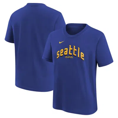 Nike Kids' Youth  Royal Seattle Mariners City Connect Wordmark T-shirt In Multi