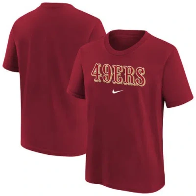 Nike Kids' Youth  Scarlet San Francisco 49ers Team Wordmark T-shirt In Burgundy