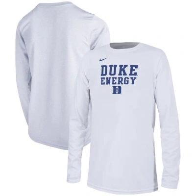 Nike Kids' Youth   White Duke Blue Devils 2024 On-court Bench Energy T-shirt