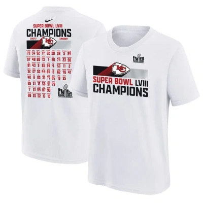Nike Kids' Big Boys  White Kansas City Chiefs Super Bowl Lviii Champions Roster T-shirt