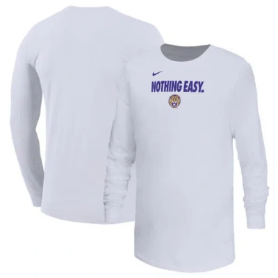 Nike Kids' Youth  White Lsu Tigers 2025 On-court Bench Long Sleeve T-shirt