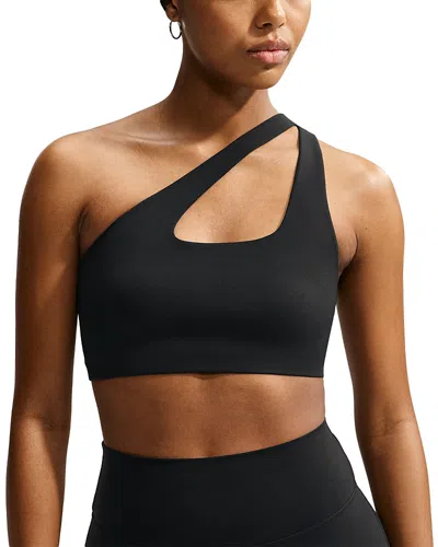 Nike Zenvy Asymmetrical Light Support Sports Bra In Black