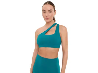 Nike Zenvy Asymmetrical Light Support Sports Bra Women's Bra Bright Spruce/white: Lg, Nylon/spandex In Green