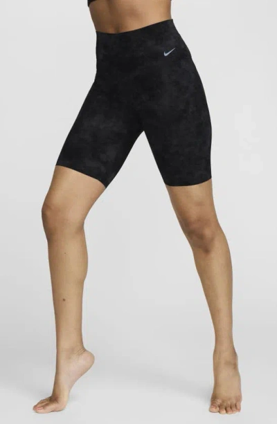 Nike Women's Zenvy Tie-dye Gentle-support High-waisted 8" Biker Shorts In Black