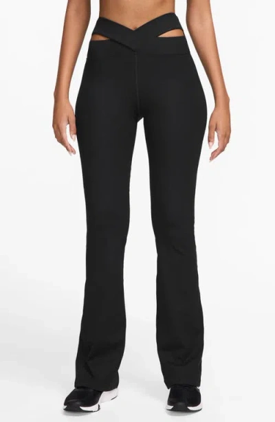 Nike Zenvy Dri-fit Cutout High Waist Flare Rib Leggings In Black/pcg6c