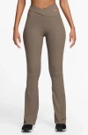 Nike Zenvy Dri-fit Cutout High Waist Flare Rib Leggings In Mink Brown/black/white