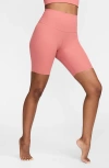 Nike Women's Zenvy Rib Gentle-support High-waisted 8" Biker Shorts In Canyon Pink/ Black