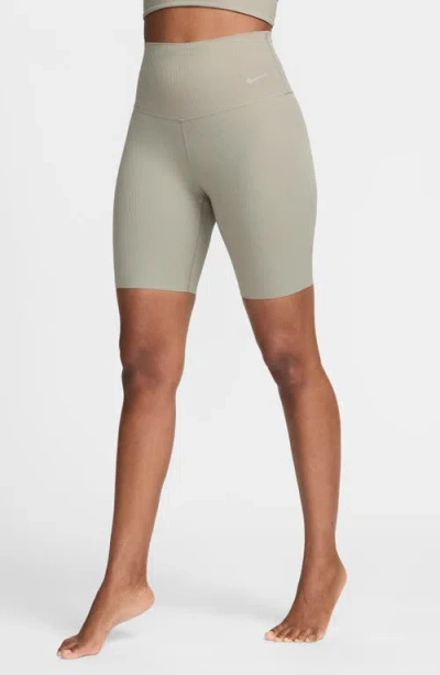 Nike Zenvy Dri-fit High Waist Rib Bike Shorts In Light Army