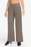 Nike Women's Zenvy Dri-fit High-waisted Wide-leg Pants In Mink Brown/white