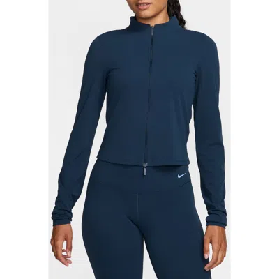 Nike Zenvy Dri-fit Long-sleeve Full Zip Top In Armory Navy/white