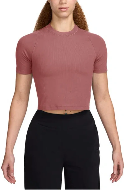 Nike Zenvy Dri-fit Rib T-shirt In Canyon Pink/ White